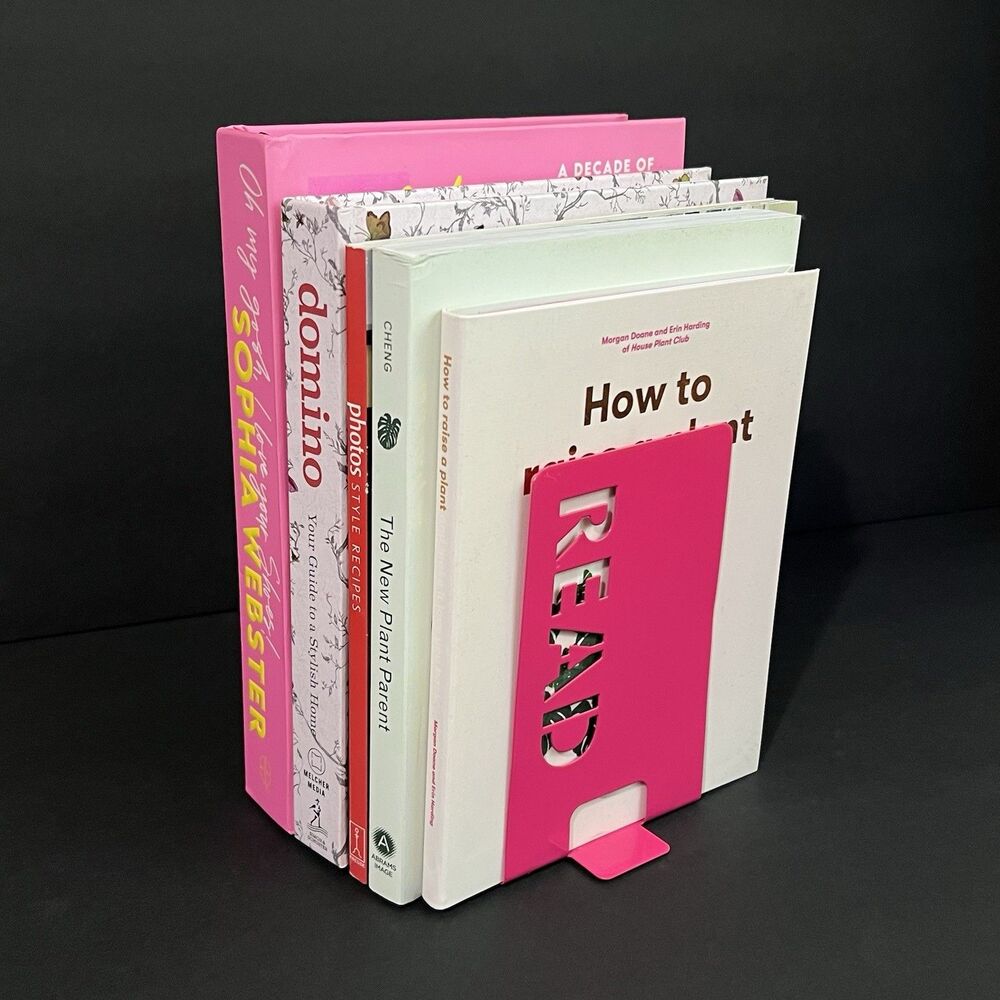 Metal READ Bookends Set of 2 Hot Pink Retro Cutout Design NWT - Picture 12 of 15
